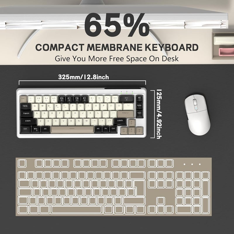 LexonElec X FREEWOLF M68 60% Wireless Gaming Keyboard, QWERTY Layout, BT/2.4G/Wired Silent Membrane Keyboard, Rainbow Backlit 67 Keys PBT Keycaps, 2000mAh Portable for Gamer/Office - Creamy - Image 4