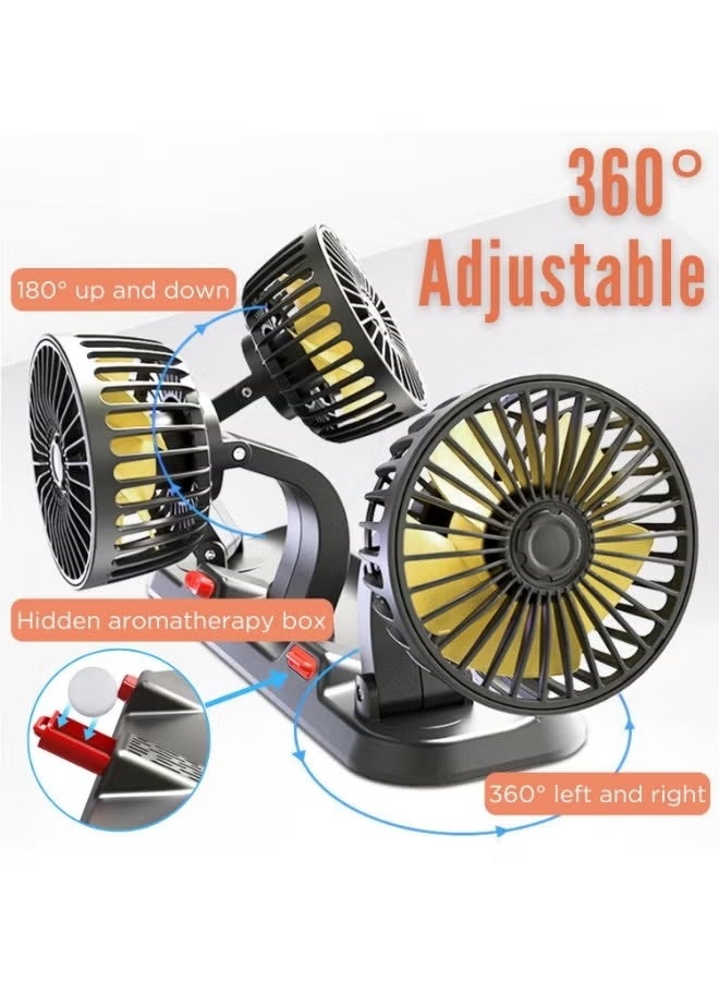 Car cooling fan with three heads, operates at 12 volts, can rotate 360 degrees, has two adjustable speeds, 51-inch cord, portable cooling fan for SUVs, RVs, cars, boats, and golf carts. - Image 5