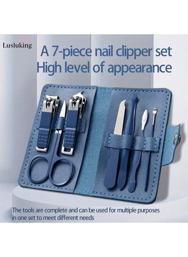 Purple 7pcs Stainless Steel Nail Clipper Set Foldable Manicure Kit Travel Essential - Image 4