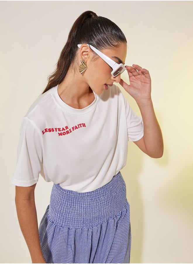 Styli - Women White Slogan Print Short Sleeve Regular Fit T-Shirt - Image 1