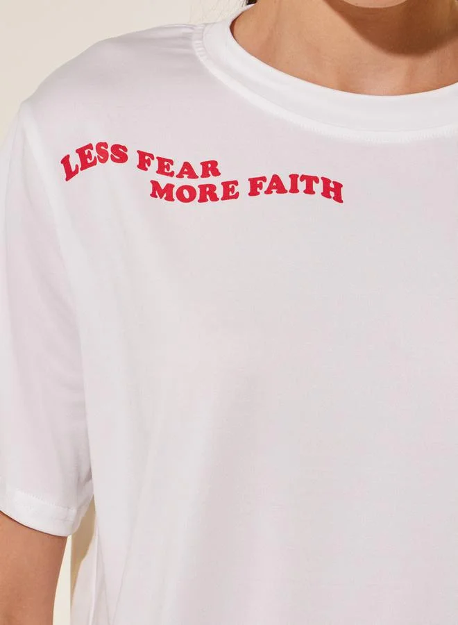 Take Two Women White Slogan Print Short Sleeve Regular Fit T-Shirt