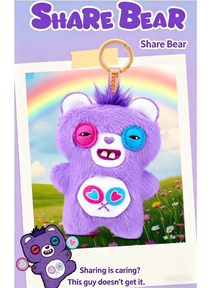 Fuggler x Care Bears Share Bear Plush Keychain - Quirky and Adorably Ugly Bear with Teeth - Bag Charm Keychain - Image 3