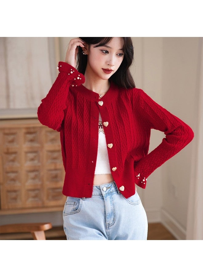 PLANDOO Women'S Base Layer Sweater, Autumn Essential Red Top, French Style Short Jacket - Image 5