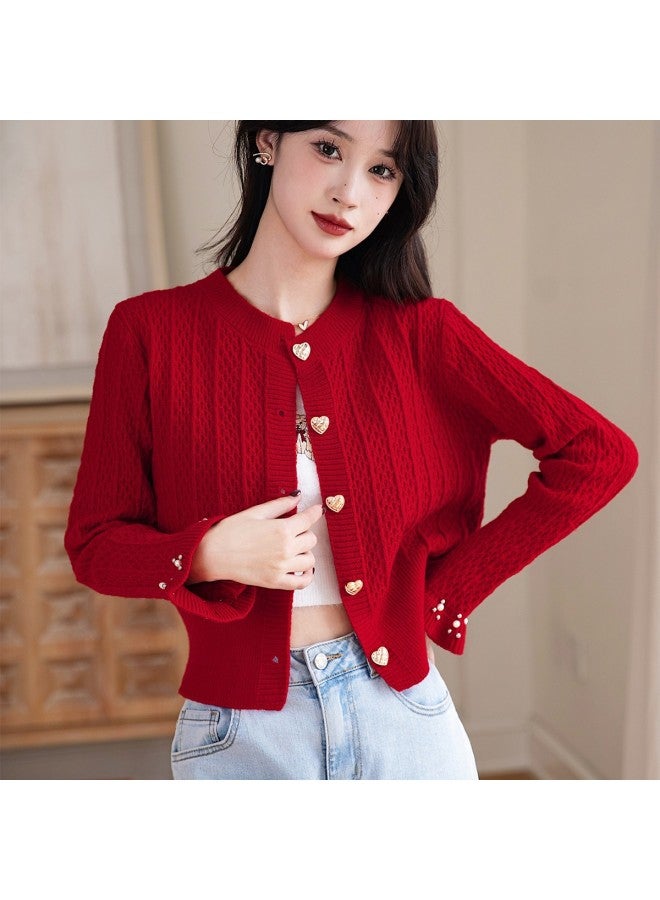PLANDOO Women'S Base Layer Sweater, Autumn Essential Red Top, French Style Short Jacket - Image 4