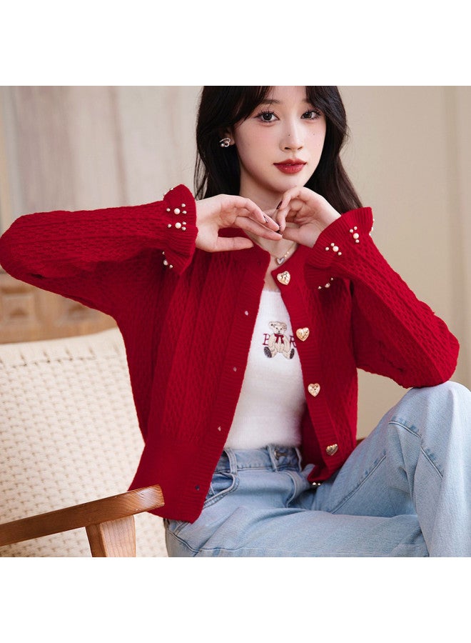 PLANDOO Women'S Base Layer Sweater, Autumn Essential Red Top, French Style Short Jacket - Image 2