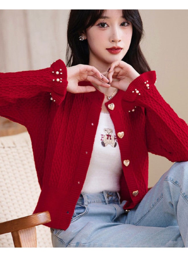PLANDOO Women'S Base Layer Sweater, Autumn Essential Red Top, French Style Short Jacket - Image 1