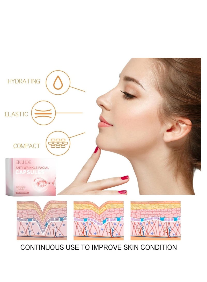 EELHOE Facial Serum Capsules, Vitamin E Capsules for the Face, Hyaluronic Acid Serum Capsules, Anti-Aging Serum for Face, Active Skin Repair, Supports Facial Skin Brightening and Repairs Dark Spots 30pcs - Image 3