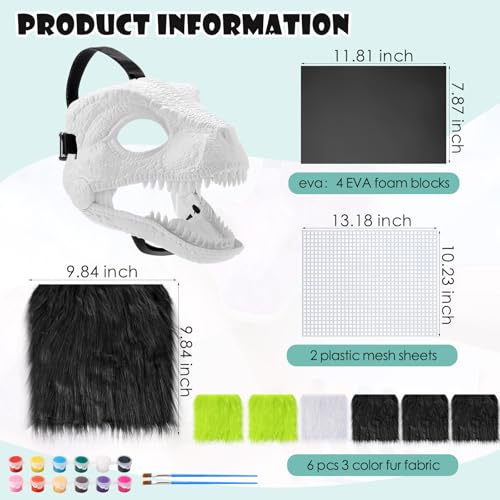 Seenelling 13 Pcs DIY Dino Mask Kit Hard Plastic Dinosaur Mask Furry Therian Dino Costume Kit Animal Dinosaur Party Costume(Natural Color) - Image 2