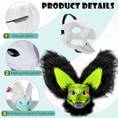 Seenelling 13 Pcs DIY Dino Mask Kit Hard Plastic Dinosaur Mask Furry Therian Dino Costume Kit Animal Dinosaur Party Costume(Natural Color) - Image 3
