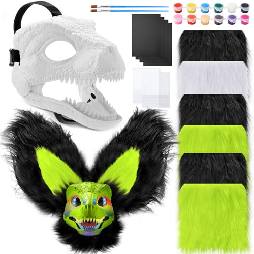 Seenelling 13 Pcs DIY Dino Mask Kit Hard Plastic Dinosaur Mask Furry Therian Dino Costume Kit Animal Dinosaur Party Costume(Natural Color) - Image 1
