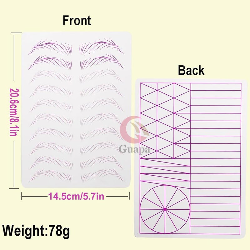 MARLLOGIVA 3 pcs Pink Microblading Hairstroke Practice Skin Hair strokes Pattern Pre-printed Silicone Practice Pad Permanent Makeup Eyebrow Tattoo Latex (White Skin-Purple Outline) - Image 2