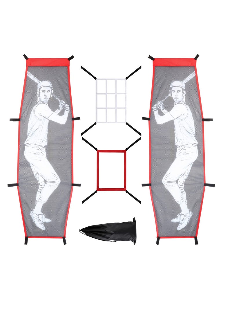 Excefore - 4 Pcs Baseball Pitching Net Set, Baseball Backstop Softball Practice Net, Target Dummy Batter Training Aids with Adjustable 9 Hole Pitching Net Strike Zone, Portable Hitting Trainer - Image 1