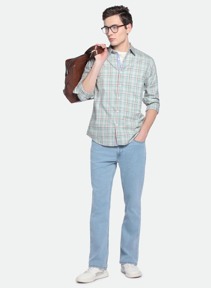 Dennis Lingo Green Slim Fit Checks Shirt for Men - Cotton, Full Sleeves, Spread Collar, Casual  - Image 4