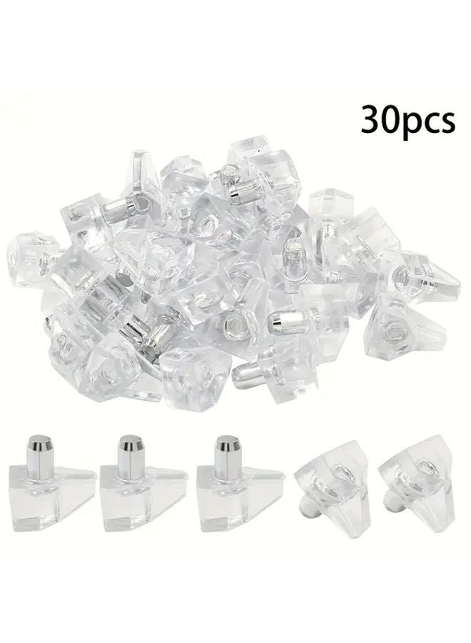 30pcs Clear Plastic Shelf Support Clips with Metal Inserts for Cabinet Storage Organization - Image 2