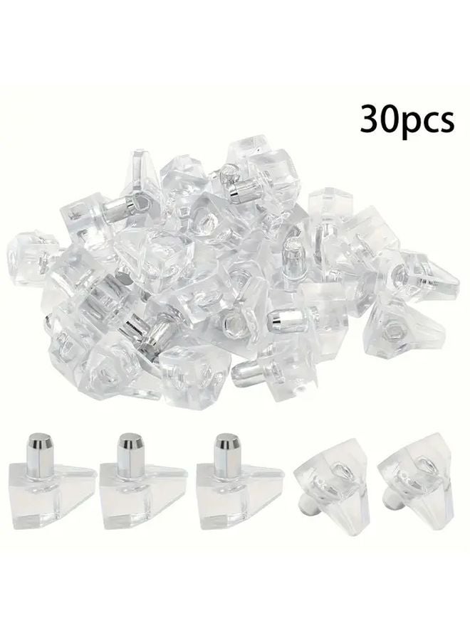 30pcs Clear Plastic Shelf Support Clips with Metal Inserts for Cabinet Storage Organization - Image 1
