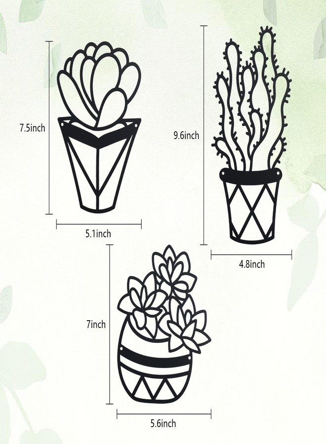 OYEFLY Cactus Metal Wall Art,Modern Metal Wall Decors Plant (3 Pcs) - Image 2