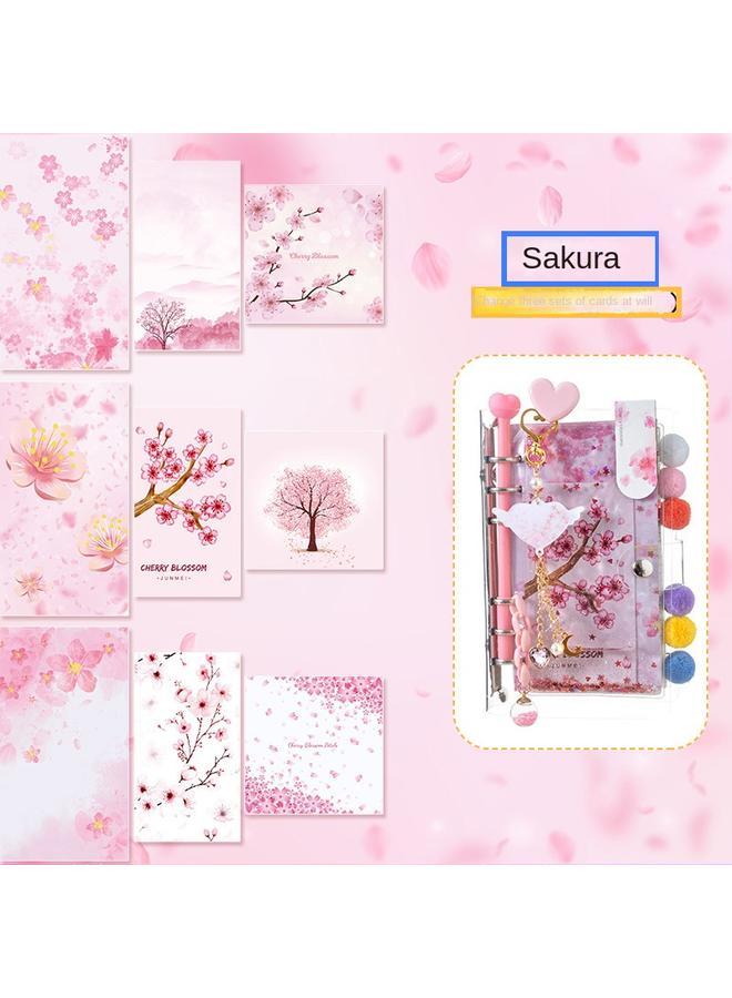 Bluejw Dream Cherry Blossom Quicksand Hand Ledger Simple Ins Style Girl Cute Loose-leaf Detachable Net Red Hand Ledger Suit - Image 3