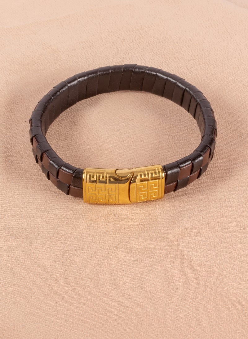 Stainless Steel & Black/Brown Leather Bracelet For Him