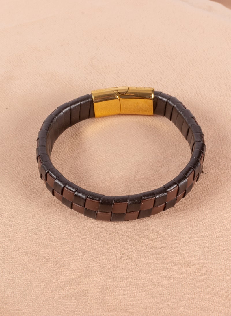 Stainless Steel & Black/Brown Leather Bracelet For Him