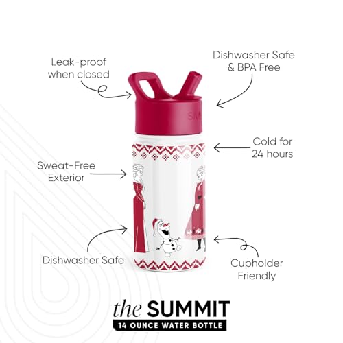 Simple Modern Disney Frozen Kids Water Bottle with Straw Lid 14oz Insulated Stainless Steel Kids Tumbler Spill Proof Toddler Cup for School Girls Boys Summit Frozen Red Dress Winter - Image 3