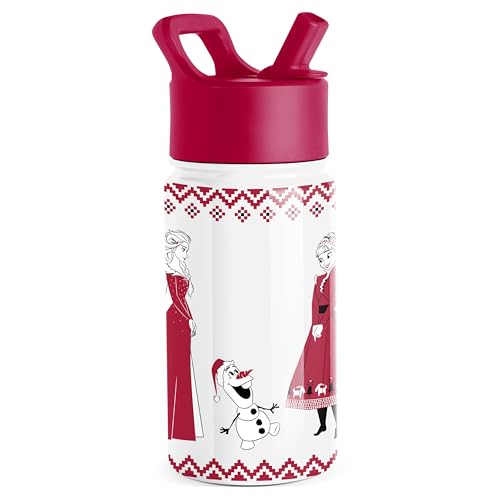Simple Modern Disney Frozen Kids Water Bottle with Straw Lid 14oz Insulated Stainless Steel Kids Tumbler Spill Proof Toddler Cup for School Girls Boys Summit Frozen Red Dress Winter - Image 1