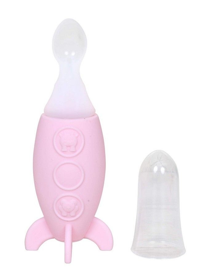 The Little Lookers Rocket Push Type Food Grade Silicone Feeding Spoon Baby Food Rice Paste Feeding Bottle Bpa Free Squeeze Spoon Feeder 90 Ml (Pink")  - Image 3