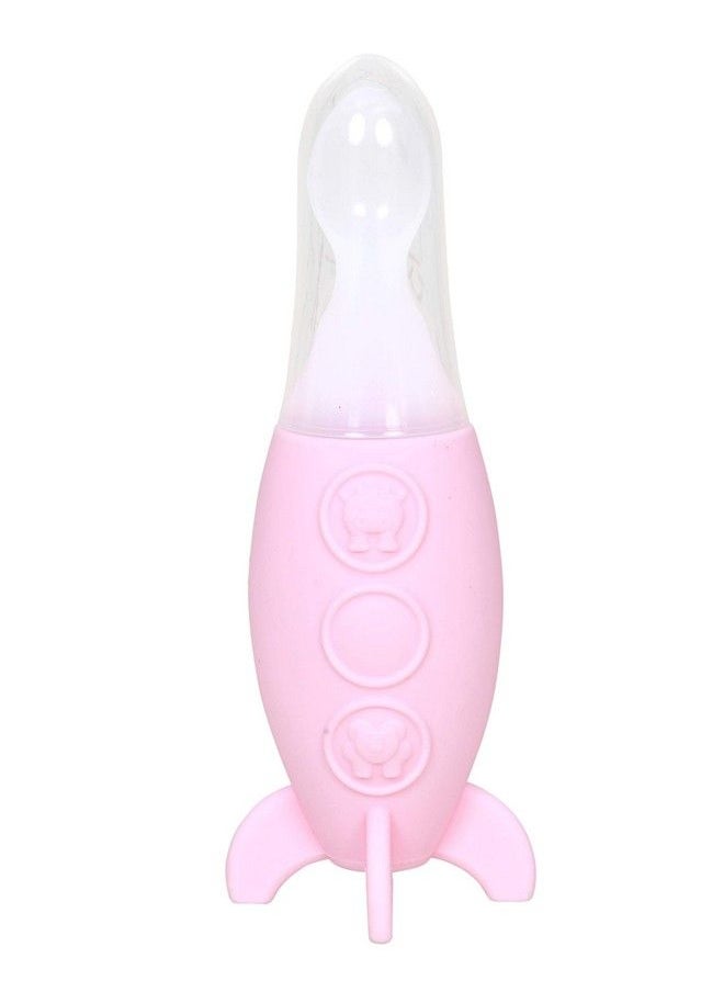 The Little Lookers Rocket Push Type Food Grade Silicone Feeding Spoon Baby Food Rice Paste Feeding Bottle Bpa Free Squeeze Spoon Feeder 90 Ml (Pink")  - Image 2