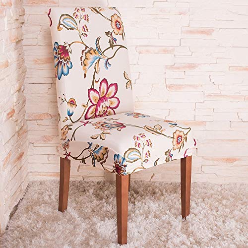 Styleys Polyester Washable Elastic Dining Chair Cover Slipcovers, Beige/Red/Blue Flower, Set of 8, SLMC134 - Image 2