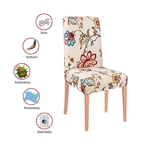 Styleys Polyester Washable Elastic Dining Chair Cover Slipcovers, Beige/Red/Blue Flower, Set of 8, SLMC134 - Image 4