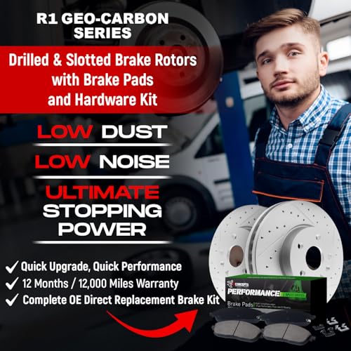 R1 Concepts Front Brakes and Rotors Kit |Front Brake Pads| Brake Rotors and Pads| Peformance Sport Brake Pads and Rotors |Hardware|fits 2008-2015 Mitsubishi Lancer - Image 2