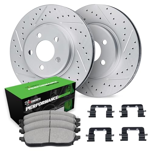 R1 Concepts Front Brakes and Rotors Kit |Front Brake Pads| Brake Rotors and Pads| Peformance Sport Brake Pads and Rotors |Hardware|fits 2008-2015 Mitsubishi Lancer - Image 1