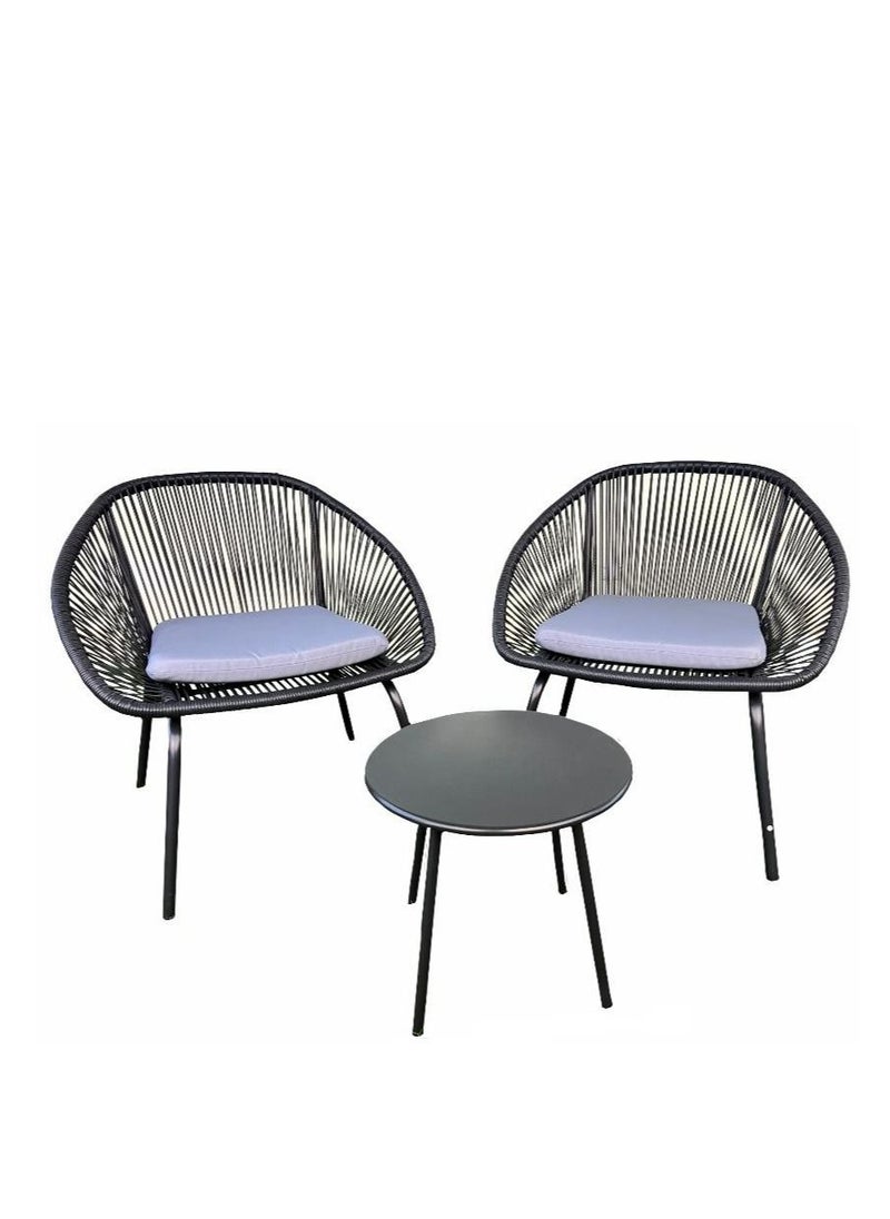 Oasis Casual Black Rope Steel Balcony Set with Grey Cushion BY109  - Image 1