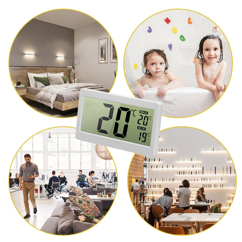 Digital Temperature & Humidity Meter: White Mini Accurate Measurement Tool - LCD Large Screen Convertible Celsius Fahrenheit Indicator with Comfort Icon for Indoor Outdoor Environment Monitoring - Image 2