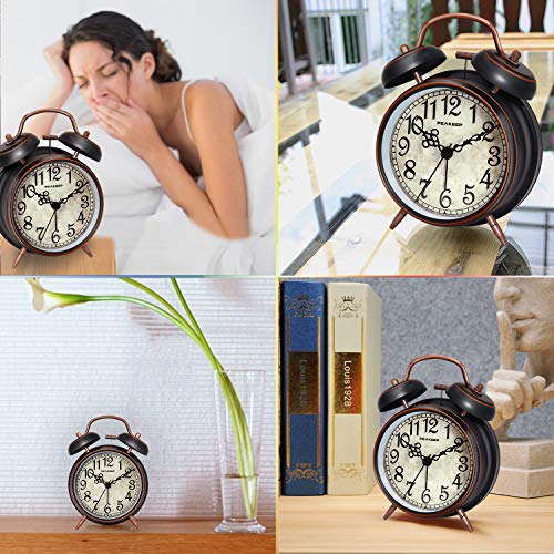 Peakeep ساعة منبه بيكيب ريترو 4.5 بوصة تعمل بالبطارية مع جرس مزدوج عالي الصوت (أسود مع عربي) - Image 4