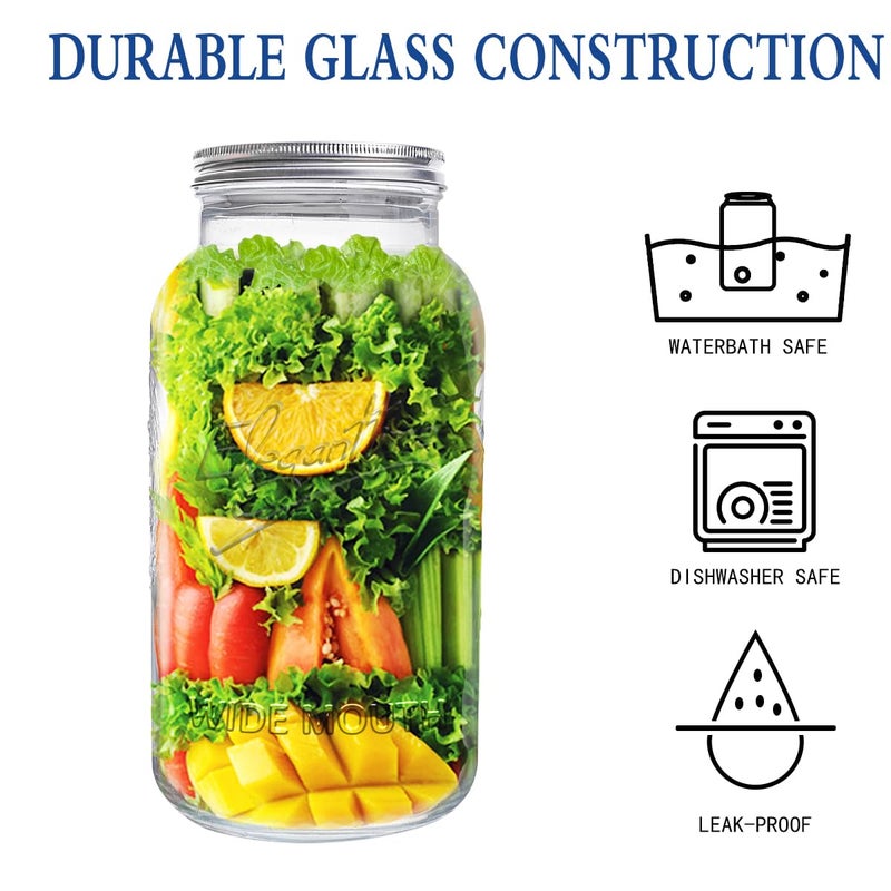 eleganttime 128 oz Mason Jars Extra Wide Mouth 2 Pack, 1 Gallon Glass Large Jars with Airtight Lid, Safe for Food Storage,Curing, Fermentation and Preservation(Not standard wide mouth) - Image 4