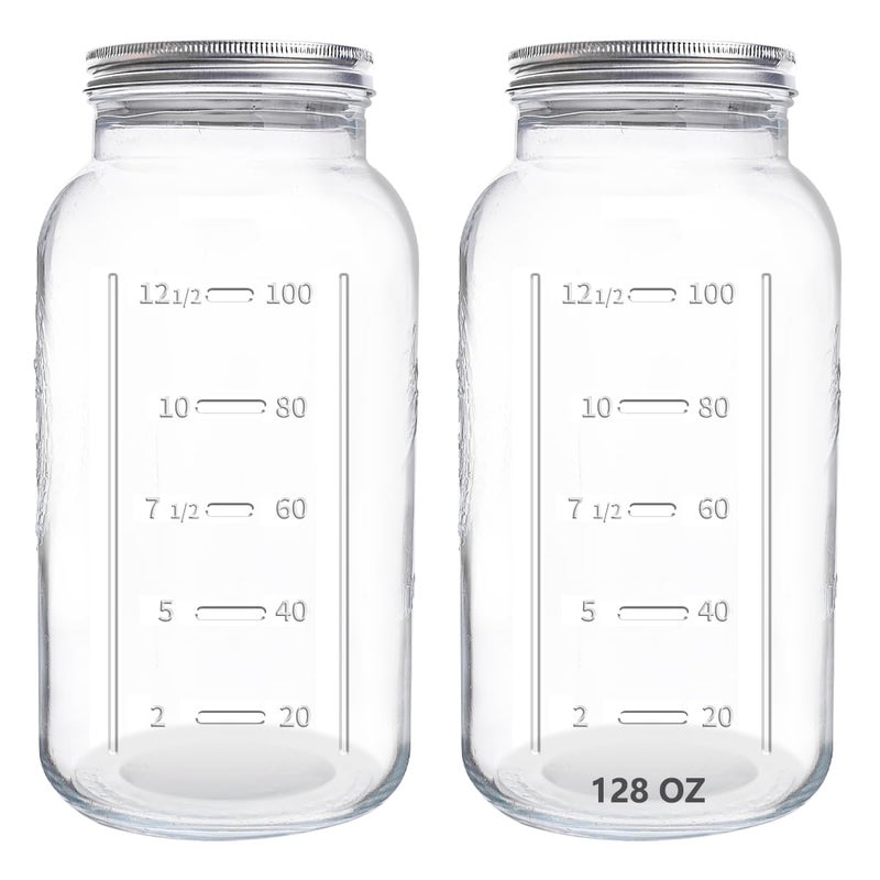 eleganttime 128 oz Mason Jars Extra Wide Mouth 2 Pack, 1 Gallon Glass Large Jars with Airtight Lid, Safe for Food Storage,Curing, Fermentation and Preservation(Not standard wide mouth) - Image 1