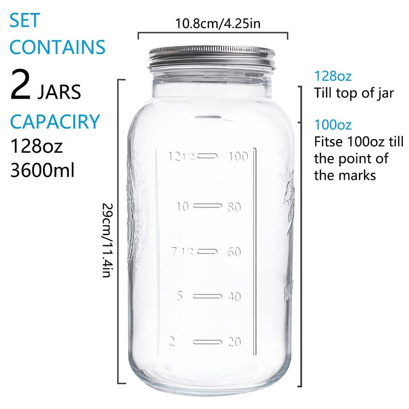 eleganttime 128 oz Mason Jars Extra Wide Mouth 2 Pack, 1 Gallon Glass Large Jars with Airtight Lid, Safe for Food Storage,Curing, Fermentation and Preservation(Not standard wide mouth) - Image 2