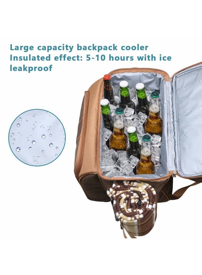 Hap Tim Picnic Backpack Cooler for 4 Person with Insulated Leakproof Cooler Bag, Wine Holder, Fleece Blanket, Cutlery Set,Perfect for Beach, Day Travel, Hiking, Camping, BBQs, Family and Lovers Gifts - Image 4