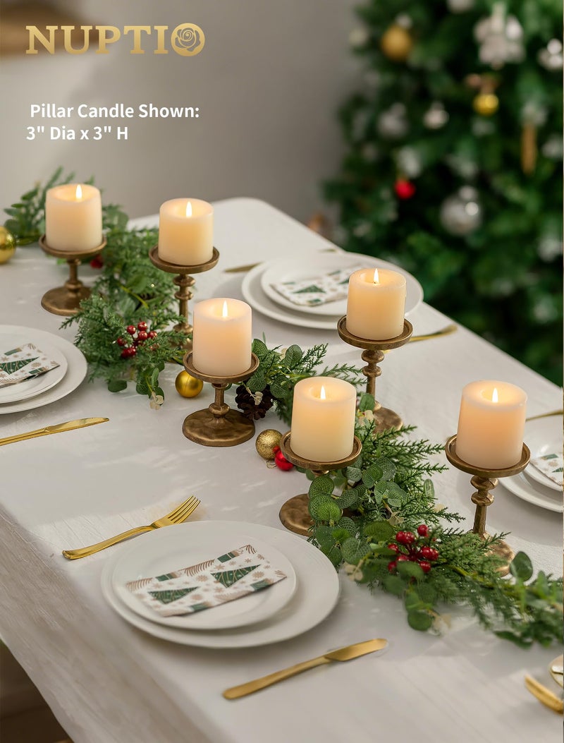 NUPTIO Gold Candle Holders for Pillar: Antique Brass Cast Iron Candleholder for 3 Inch Pillars -Heavy Metal Candle Stand for Christmas Party Table Decor - Image 3