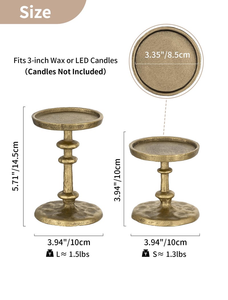 NUPTIO Gold Candle Holders for Pillar: Antique Brass Cast Iron Candleholder for 3 Inch Pillars -Heavy Metal Candle Stand for Christmas Party Table Decor - Image 4