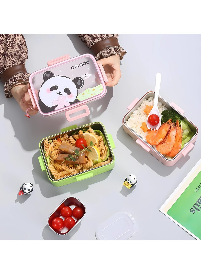 Twisoo Bento Stainless Steel Lunch Box BPA Free Leakproof With Soup Bowl - Lunch Box For Girls - Kids Lunch Box For School - Back to School Lunch Boxes Spill proof Clip Lock 600ml (Panda) - Image 2