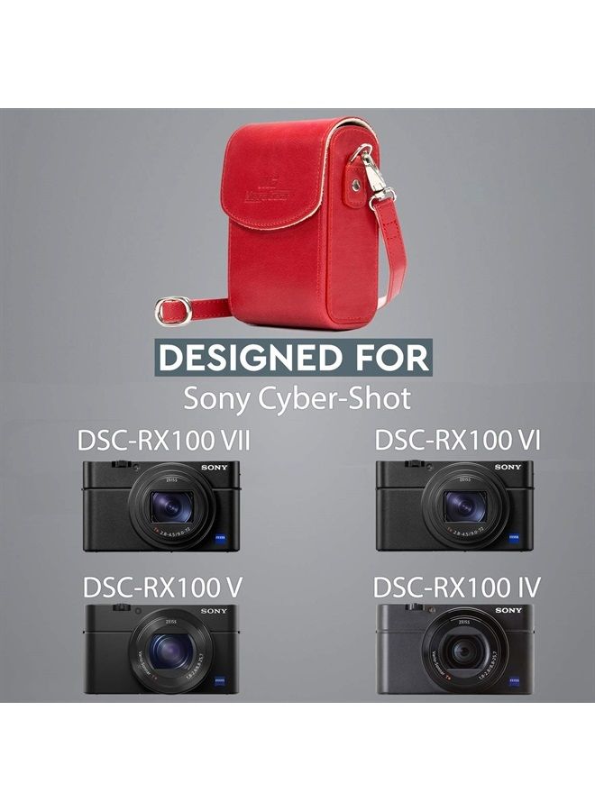 MegaGear MG1562 Sony Cyber-Shot Dsc-Rx100 Vı, Dsc-Rx100 V, Dsc-Rx100 Iv Leather Camera Case With Strap - Red - Image 3