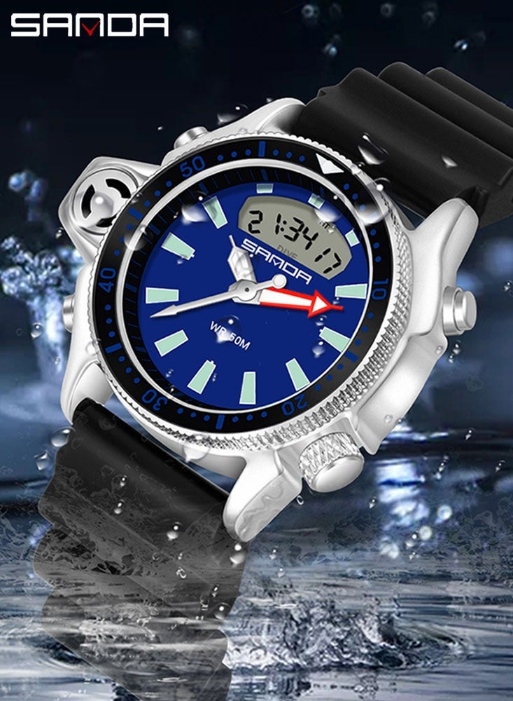 ساندا ساعات الرياضية الرجالية الإلكترونية التناظرية المقاومة للماء حتى عمق 50 مترًا للرجال - Image 2