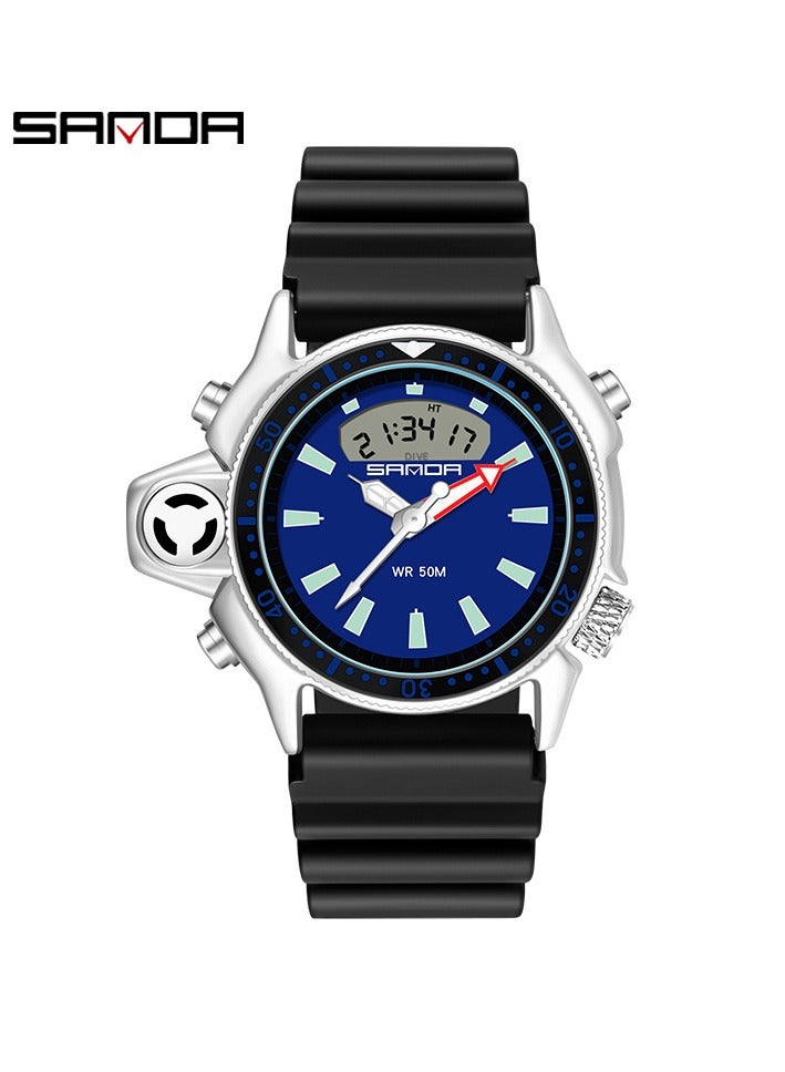 ساندا ساعات الرياضية الرجالية الإلكترونية التناظرية المقاومة للماء حتى عمق 50 مترًا للرجال - Image 1