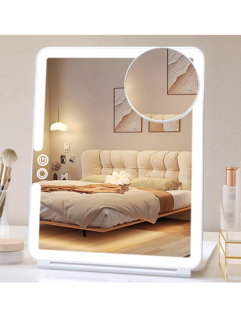 FUNTOUCH FUNTOUCH 1800mAh Rechargeable Large Travel Makeup Mirror with Lights, 10x7.5 Portable Lighted Makeup Mirror with 3 Color Lights, Dimming Folding Light Up Travel Mirrors with 10X Magnifying Mirror  - Image 1