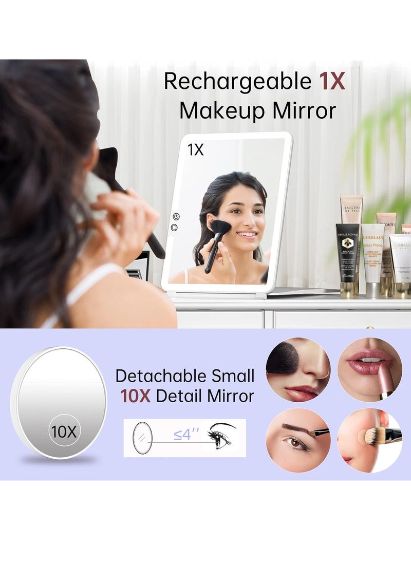 FUNTOUCH FUNTOUCH 1800mAh Rechargeable Large Travel Makeup Mirror with Lights, 10x7.5 Portable Lighted Makeup Mirror with 3 Color Lights, Dimming Folding Light Up Travel Mirrors with 10X Magnifying Mirror  - Image 2