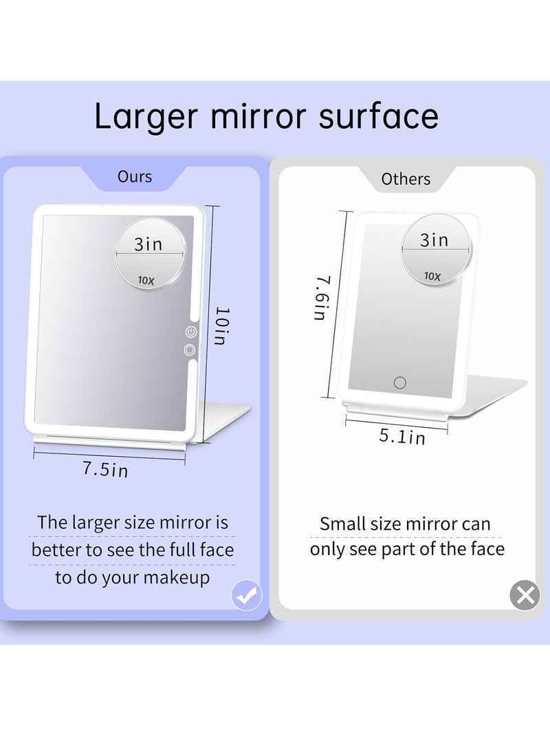 FUNTOUCH FUNTOUCH 1800mAh Rechargeable Large Travel Makeup Mirror with Lights, 10x7.5 Portable Lighted Makeup Mirror with 3 Color Lights, Dimming Folding Light Up Travel Mirrors with 10X Magnifying Mirror  - Image 4