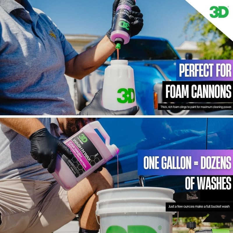 ثري دي صابون غسيل السيارات Wash N Wax - متوازن الحموضة، سهل الشطف، خالٍ من الخدوش مع حماية الشمع - 1 جالون. - Image 3
