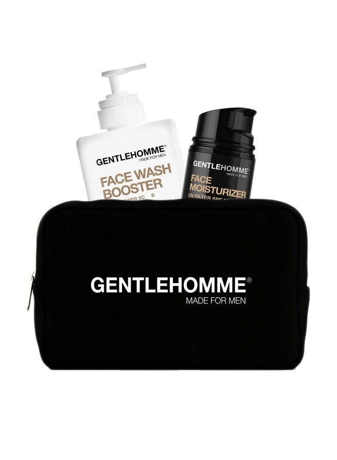 GENTLEHOMME Facial Kit Pouch Facial Cream & Cleanser For Men Face Essentials For Travel Men'S Travel Skincare Set Includes Facial Cream (1.8 Oz) Exfoliating Face Wash Booster (3.4 Oz) & Pouch - Image 1