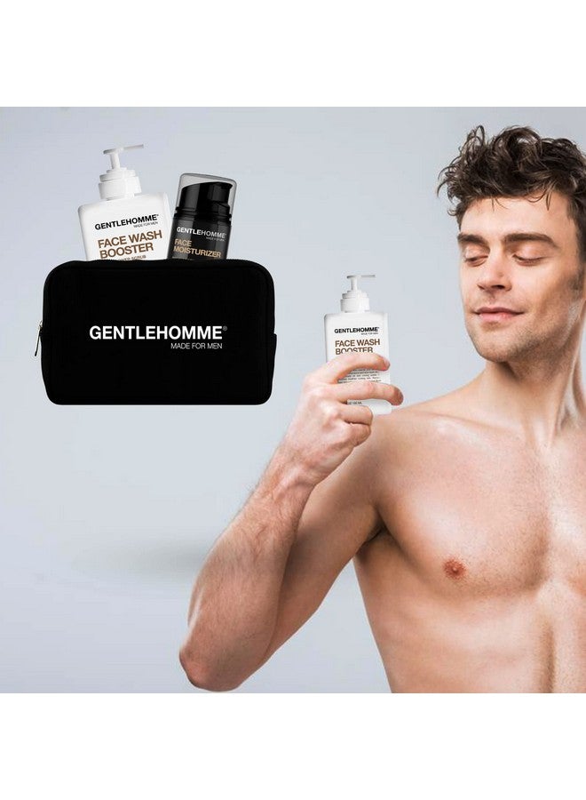 GENTLEHOMME Facial Kit Pouch Facial Cream & Cleanser For Men Face Essentials For Travel Men'S Travel Skincare Set Includes Facial Cream (1.8 Oz) Exfoliating Face Wash Booster (3.4 Oz) & Pouch - Image 3